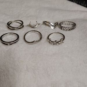Elegant Silver-Tone Ring 7 Pc Set